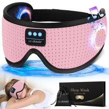 Bluetooth 5.2 Sleep Mask with White Noise Headphones Pink Silk Eye Cover