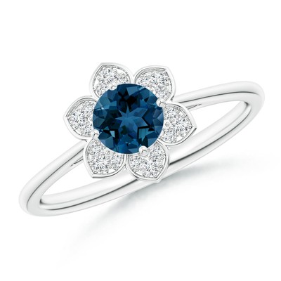 ANGARA 0,67ctw London Blautopas Ring mit floralem Diamant Halo in 14K Gold (AAA)