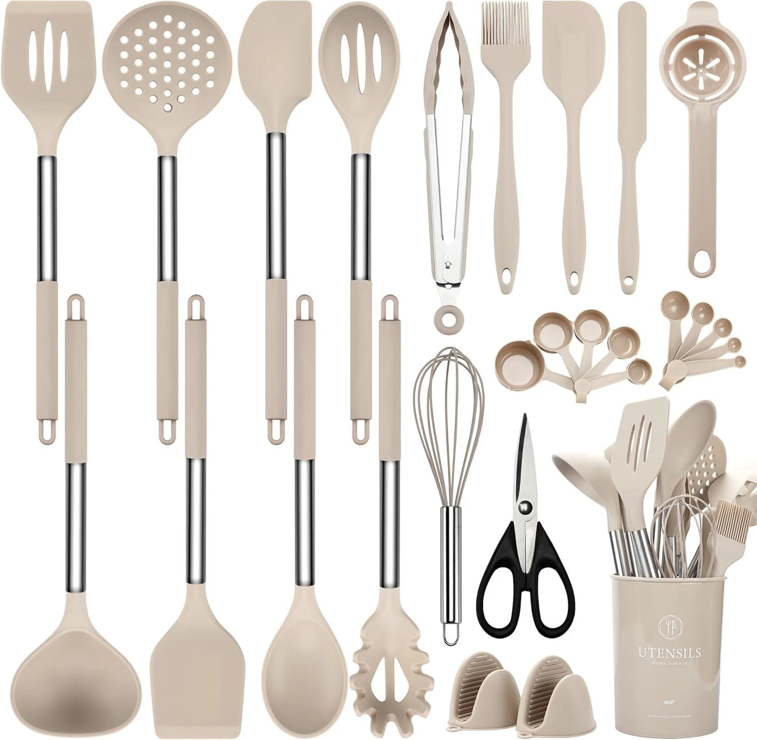 28 Pcs Silicone Cooking Utensils Set with Stainless Steel Handle, 446℉ Heat-Resi