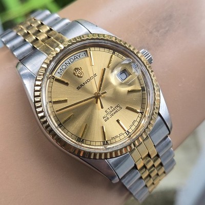 Vintage SANDOZ men's automatic watch day/date swiss made 1980s