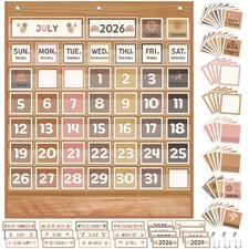 Classroom Calendar Pocket Chart Wood Color, Neutral Boho