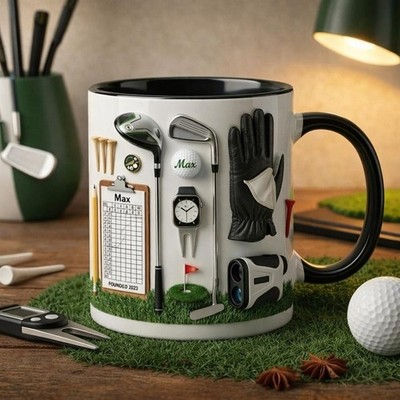 2D PRINT Personalized Golf Mug, Custom Name Golf Coffee Mug, Golfer Gift for Him