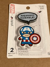 Yoobi Marvel Avengers Assemble Captain America 2 Pc Erasers Set Brand New Sealed