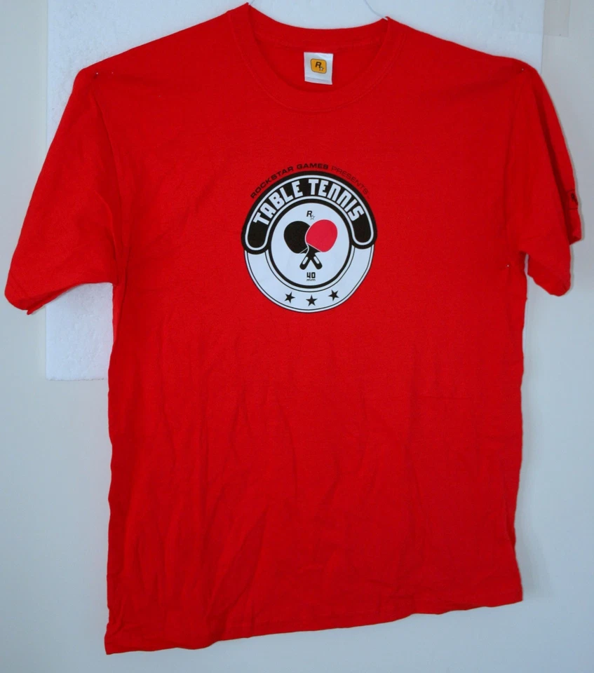 Camiseta De Colección RockStar Tenis de Mesa Videojuegos Promo Roja Nueva de Lote Antiguo Sin Usar Talla LG Foto 2 de 4
