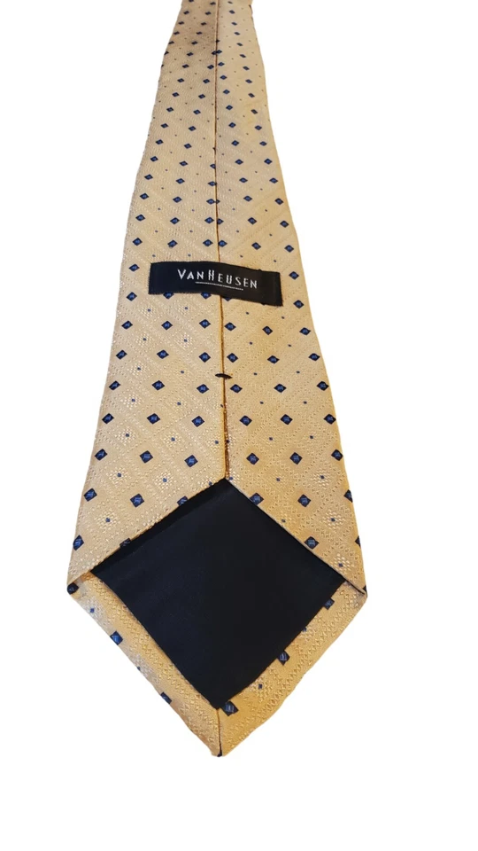 Corbata corta tejida Van Heusen 100 % seda amarilla azul geométrica tejida para hombre Foto 4 de 4