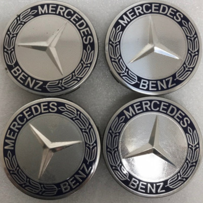 4PC Mercedes 75MM Classic Dark Blue Wheel Center Hub Caps AMG Wreath ...