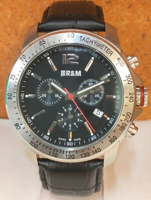 R&M CHRONOGRAPH QUARTZ BLACK DIAL SWISS FULL WORKING CONDITION VINTAGE WATCH