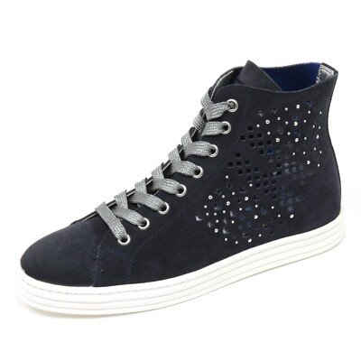 C7560 sneaker donna HOGAN REBEL R182 scarpa blu H forata shoe