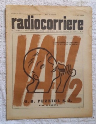 RADIOCORRIERE TV EIAR 1942 29 S.A.FIMI, VAV 2, COGNAC BUTON, GEWÜRZ BOLOGNA
