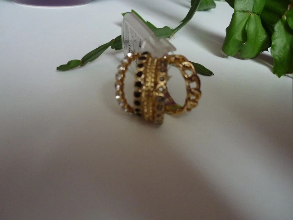 NEU !!! Schmuckring - Set mehrere Dekore goldfarben mit Steinchen Ø 18 mm Gr. L - Bild 2 von 3