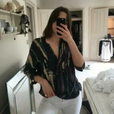 Chemise Tara Blouse Tie Dye Print Top Zadic And Voltaire  Black Dolman  Small S