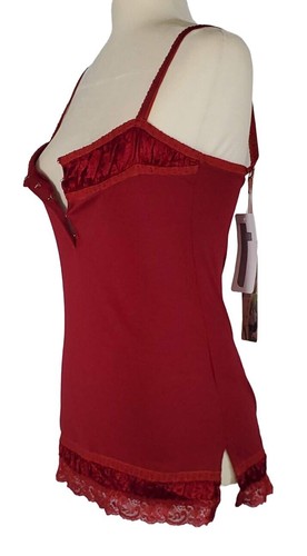 Cooper by Trelise Ruched Red Wine Lace Tank Top Open Front Sexy Satin BNWT Sz. 4 - Picture 5 of 7
