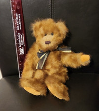 Vintage Brown Fuzzy Teddy Bear Plush With BowTie 12" Soft Stuffed Toy