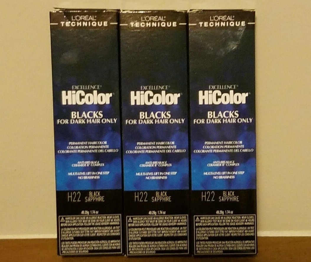 3 L'Oreal HiColor Haircolor Blacks for Dark Hair H22 Black