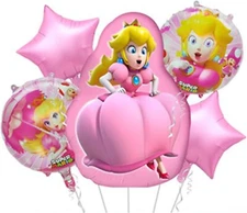 Princess Peach Set of 5 Birthday Party Balloons For a Kids Backdrop Decoration