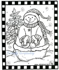 WINTER SNOWMAN BIRD PAIR SCENE Wood Mounted Rubber Stamp NORTHWOODS P10369 New