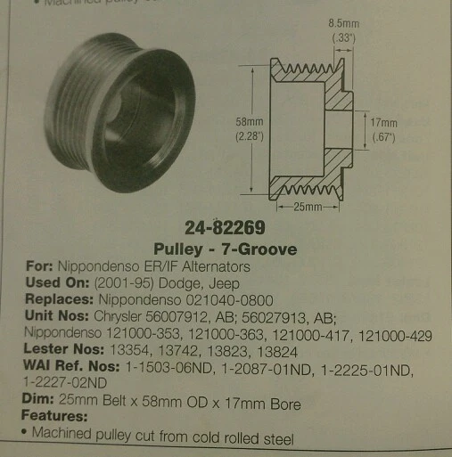 Polea ranura alternador 7 siete OD 58 mm se adapta a Dodge Chrysler Jeep para Denso Foto 3 de 3