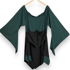 Pirate Wench Halloween Costume Women Long Bell Sleeves Corset Asymmetrical Hem