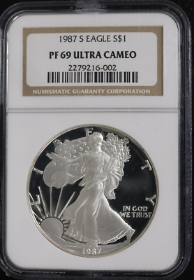 1987 S EAGLE S $1 NGC Graded PF 69 Ultra Cameo 1 Oz ASE .999