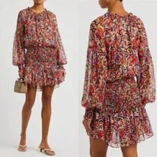 NWT Misa Los Angeles Celina Red Fire Flora Print Chiffon Dress Size M