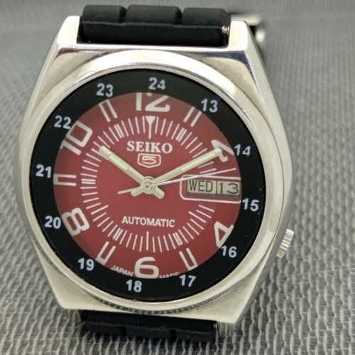 VINTAGE SEIKO 5 AUTOMATIC 7009A JAPAN MENS DAY&DATE RED COLOR DIAL WATCH a519-U - Picture 3 of 10