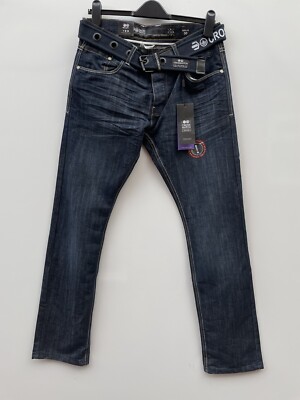 Crosshatch Men's Embossed Techno Straight Fit Jeans With Belt