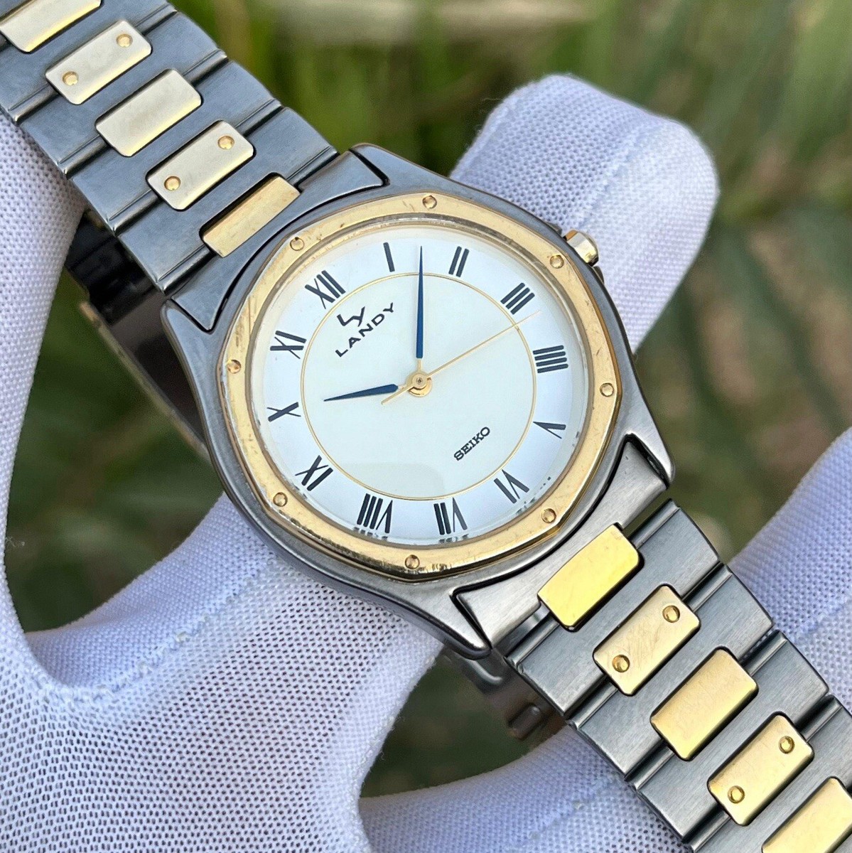 ア141/SEIKO メンズ腕時計 ローマン文字盤 クラシック クォーツ Vintage Seiko Landy Santos Style JDM Roman Dial Japan Men Quartz