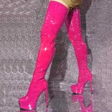 Women Thigh High Boots Shiny Full Zipper Platform Thin High Heels Boots Shoes