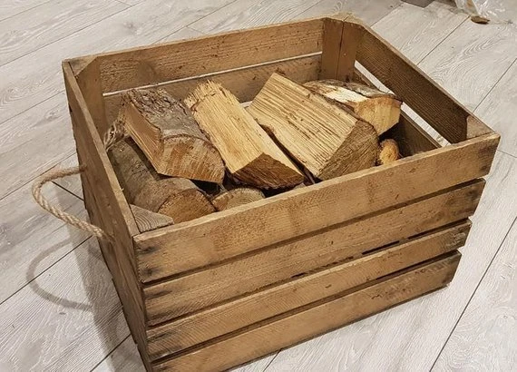 LOG BASKET / FIRE WOOD STORAGE / FIREPLACE KINDLING BOX Wooden