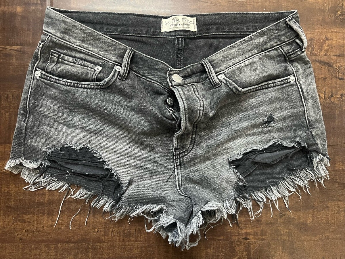FREE PEOPLE Jeans DISTRESSED HIGH RISE MICRO SHORTS Denim Button
