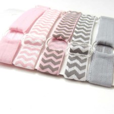 Adjustable Elastic Headband-Set of 5 Pink  Grey