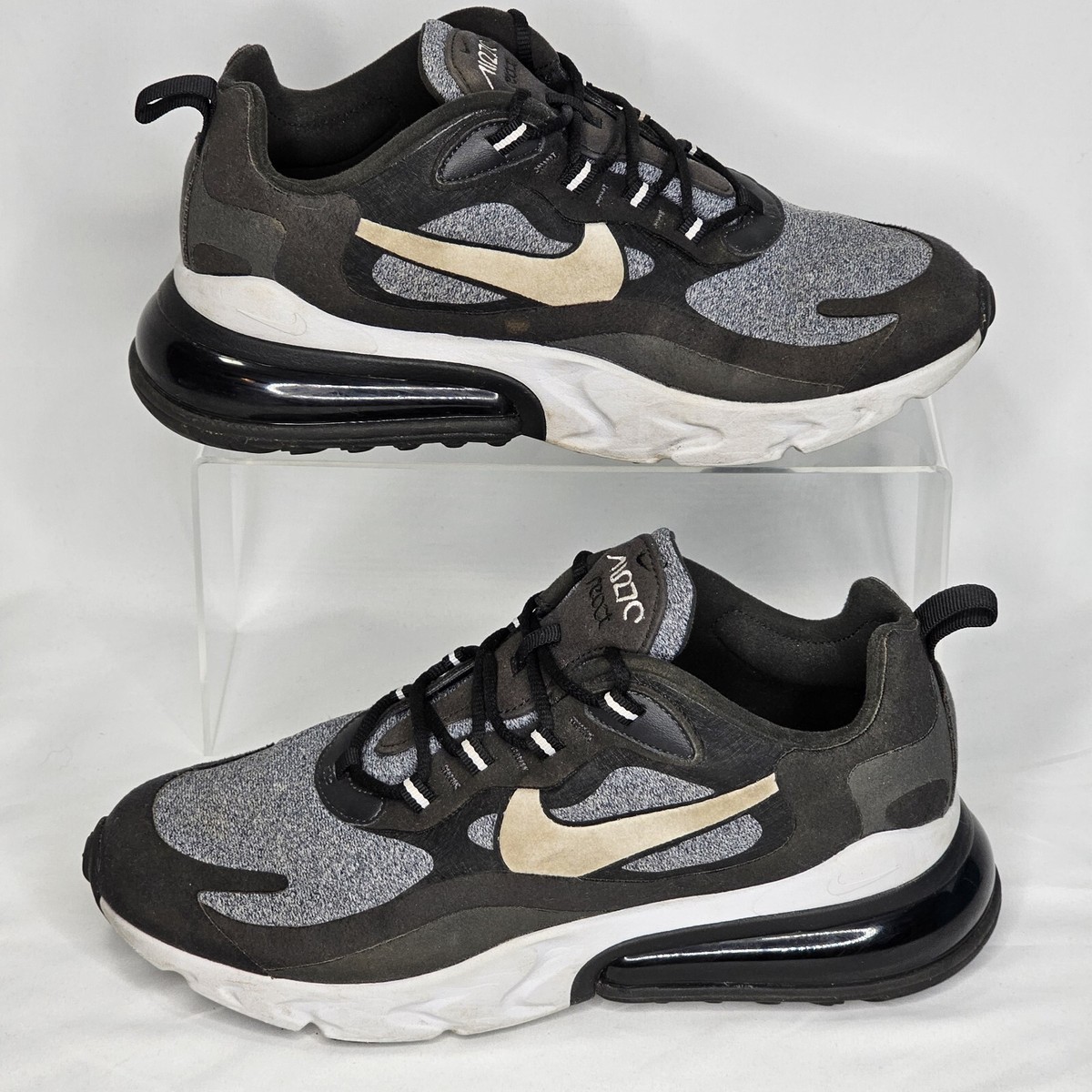 Nike Air Max 270 React Running Shoes Mens 8 Black Gray Sneakers