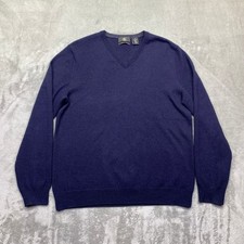 Calvin Klein Mens V-Neck Sweater Navy Blue Extra Fine Merino Wool Size M Grunge