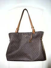 Borsa a tracolla Michael Kors Jet Set grande marrone MK Signature tote ferramenta oro