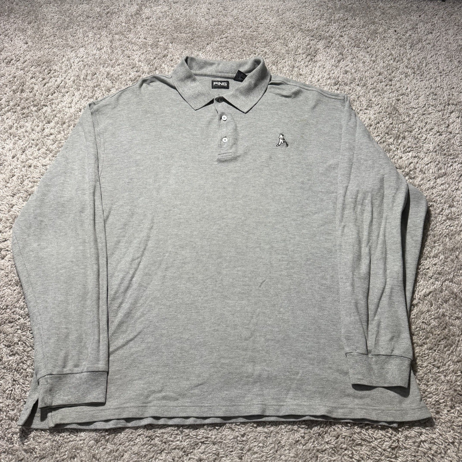 Vintage Ping Long Sleeve Polo Shirt XL Grey Embroidered Golfer Logo Y2k Cotton