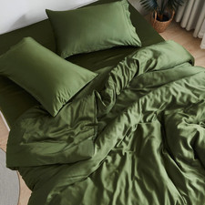 Queen Bamboo Viscose Fitted Sheet Set 3 Piece Deep Pocket 16" Forest Green
