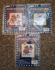Set/3 VTG 1991 Bucilla Stars-N-Stitches American Military Cross Stitch Kits NEW