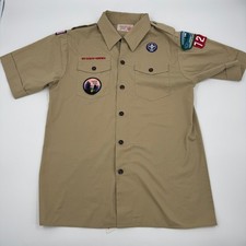 Boy Scouts of America Youth XL Tan Short Sleeve Uniform Shirt Patches Troop 723