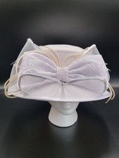 Ben Marc International White Church Derby Hat Rhinestone Trim Bow Wedding Formal