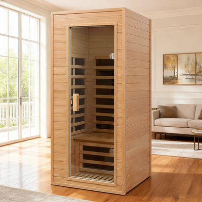 Far Infrared Indoor Sauna for 1 Person Home Saunas Cabinet Hemlock Detox 1290W