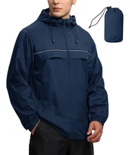 Mens Waterproof Windbreaker Rain Jacket Lightweight Packable Raincoat with Ho...