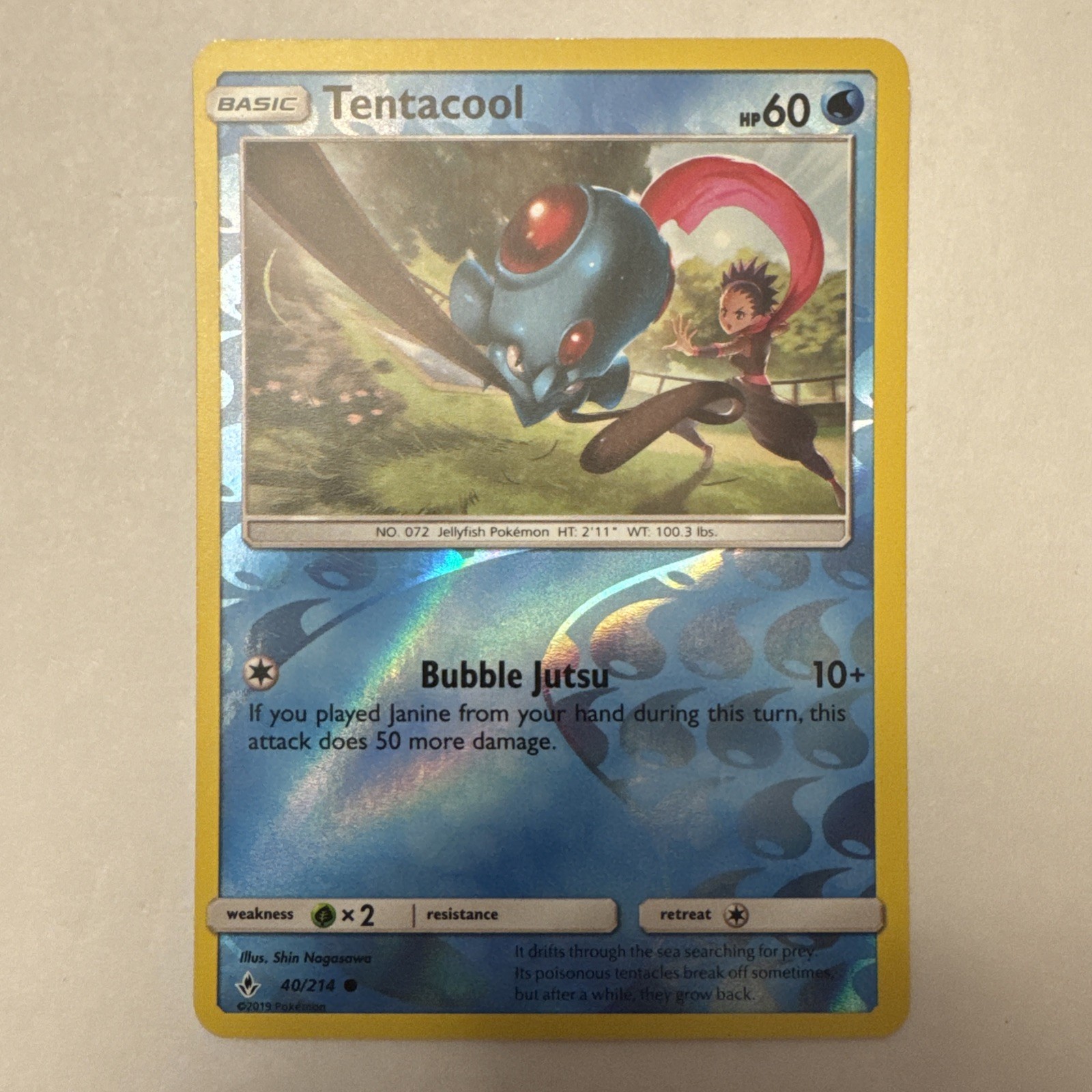 Pokemon Unbroken Bonds Tentacool Reverse Holo Common Card 40/214