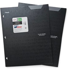 Lot Of 2 Five Star 2 Pocket Stay Put Folders Black Poly Plastic 3 Hole Punched