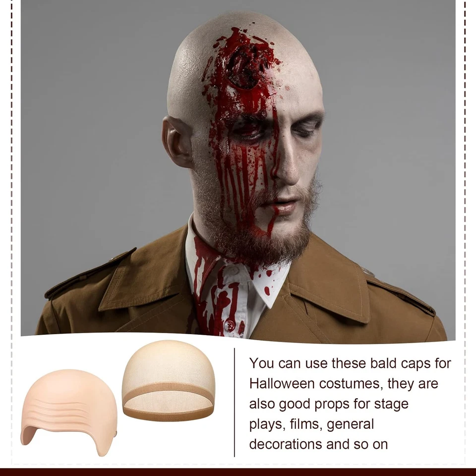 4 peças bonés carecas de Halloween maquiagem látex bonés carecas cabeça peruca chapéu acessório fantasia - Imagem 4 de 4