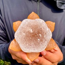 500G  Drunken agate lotus hand carved meditation crystal display