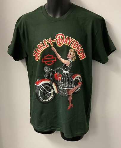 Harley Davidson Mens Christmas Spruce Pinup Short Sleeve T-Shirt Green 402942520 - $38.00