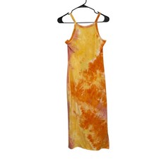 NWT Fashion Nova Sweet Talk Tie Dye Midi Dress Larhe Orange Yellow Bodycon Slit