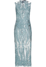 New Frederick Anderson Collection Ice Blue Embroidered Illusion Mesh Dress US 4