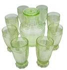 Vintage Anchor Hocking Manhattan Green Glass And Pitcher Tumblers Set