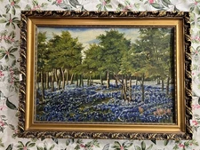 Original Signed Texas Bluebonnets Oil Painting For Restoration Dated 1933  AS IS